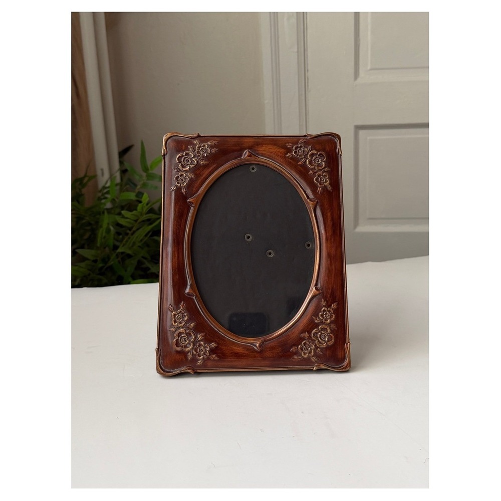 Classic Decorative Brown Photo Frame Engraved Floral Accents Home Decor